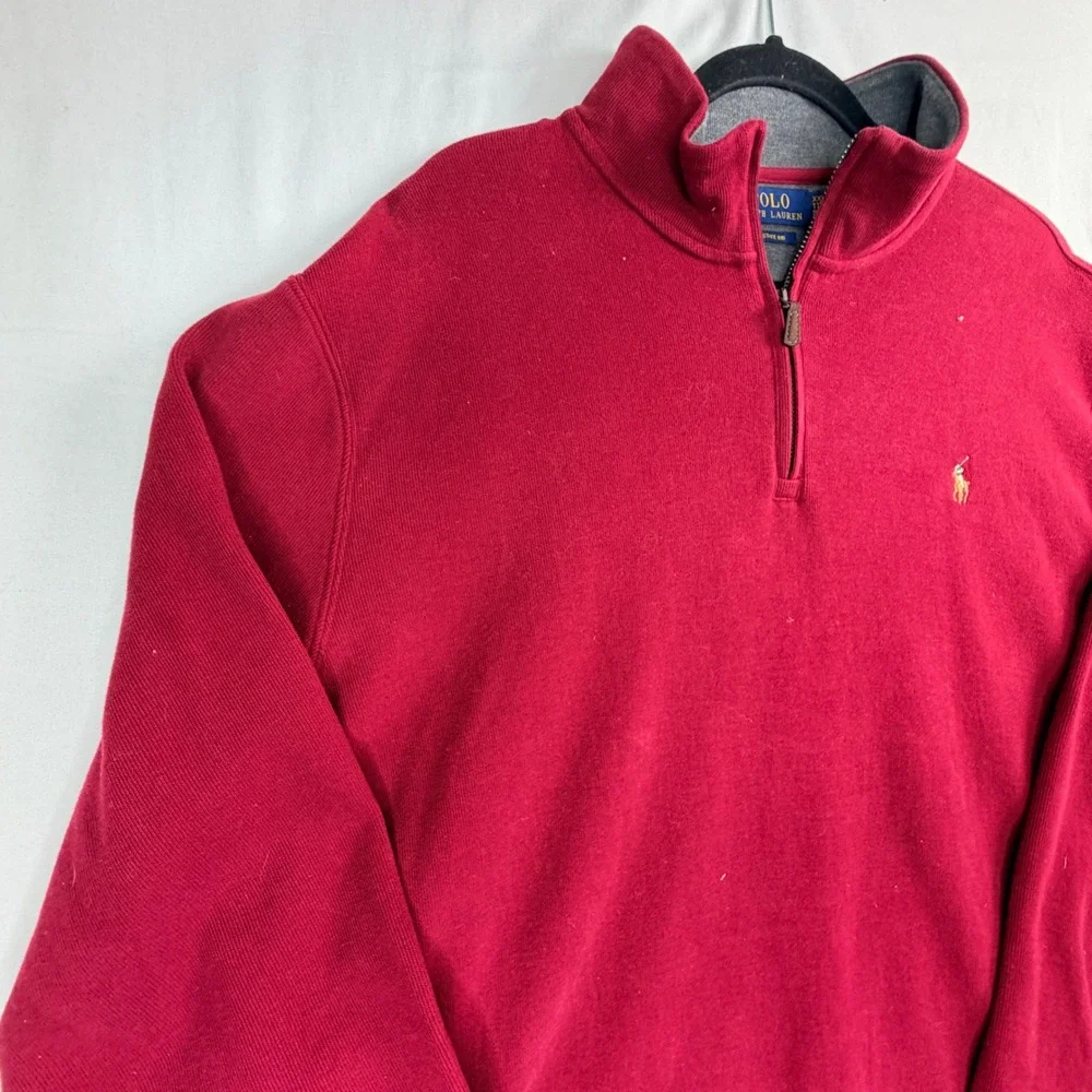 Polo Ralph Lauren Quarter Zip Pullover XXL Red Estate Rib Mock Neck Pony Logo
